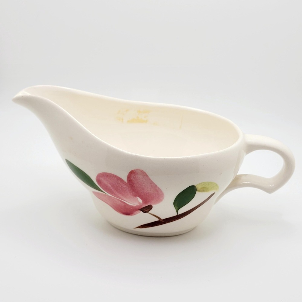 Vintage Gravy Boat White Pink‎ Floral Ceramic